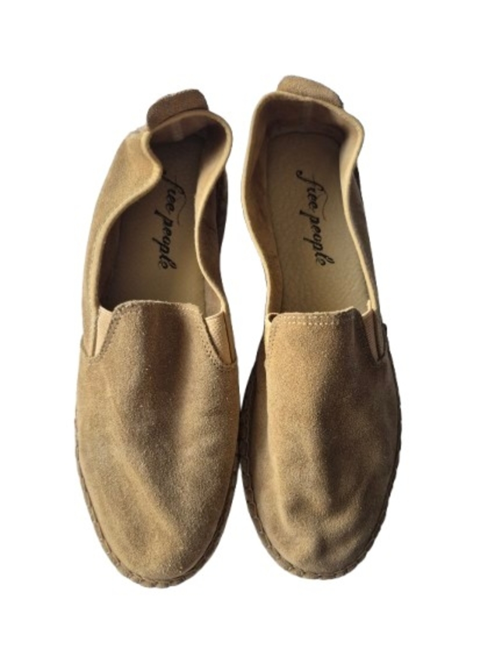Free People Tan Suede Slip On Loafers Espadrilles Made in Spain Sz39